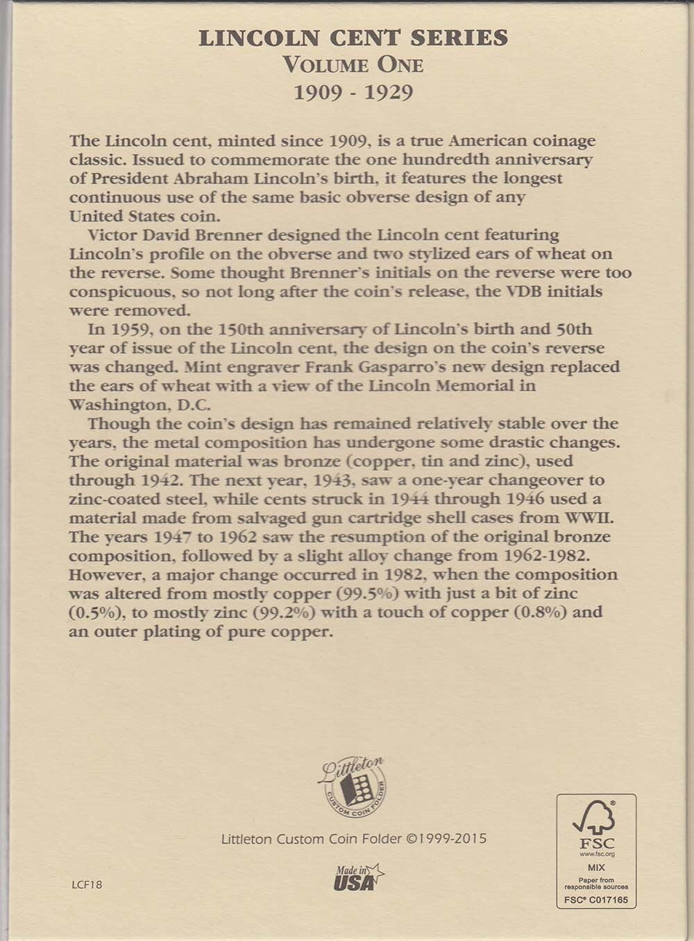 Littleton Folder: Lincoln Cents 1909-1929 LCF18