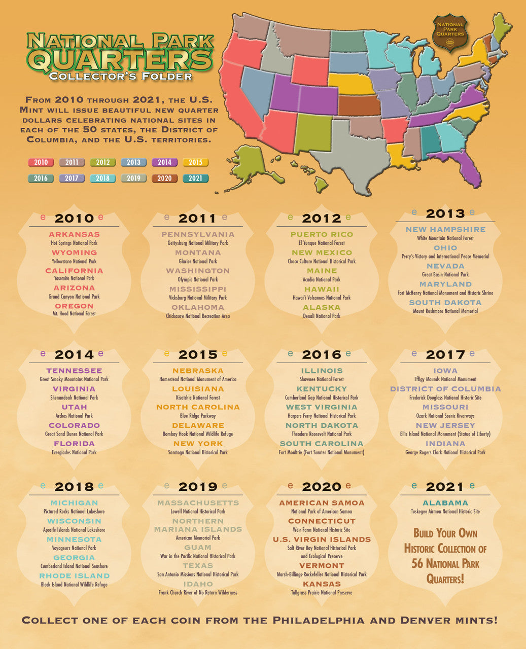 Whitman Folder: National Parks Quarter Four Panel 2010-2021 P&D #8783