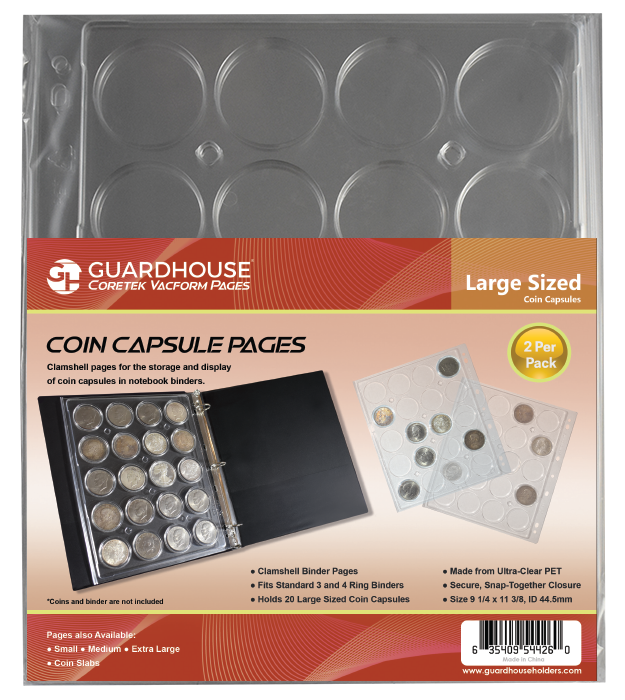 BCW 3" Binder INCLUDES - 6 Guardhouse Large or Model H Coin Capsule Pages