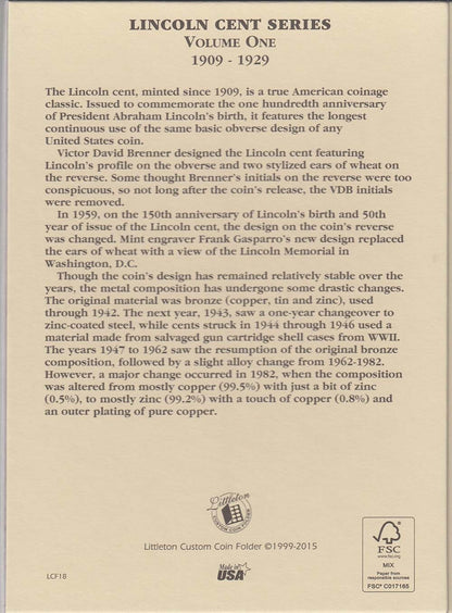 Littleton Folder: Lincoln Cents 1909-1929 LCF18