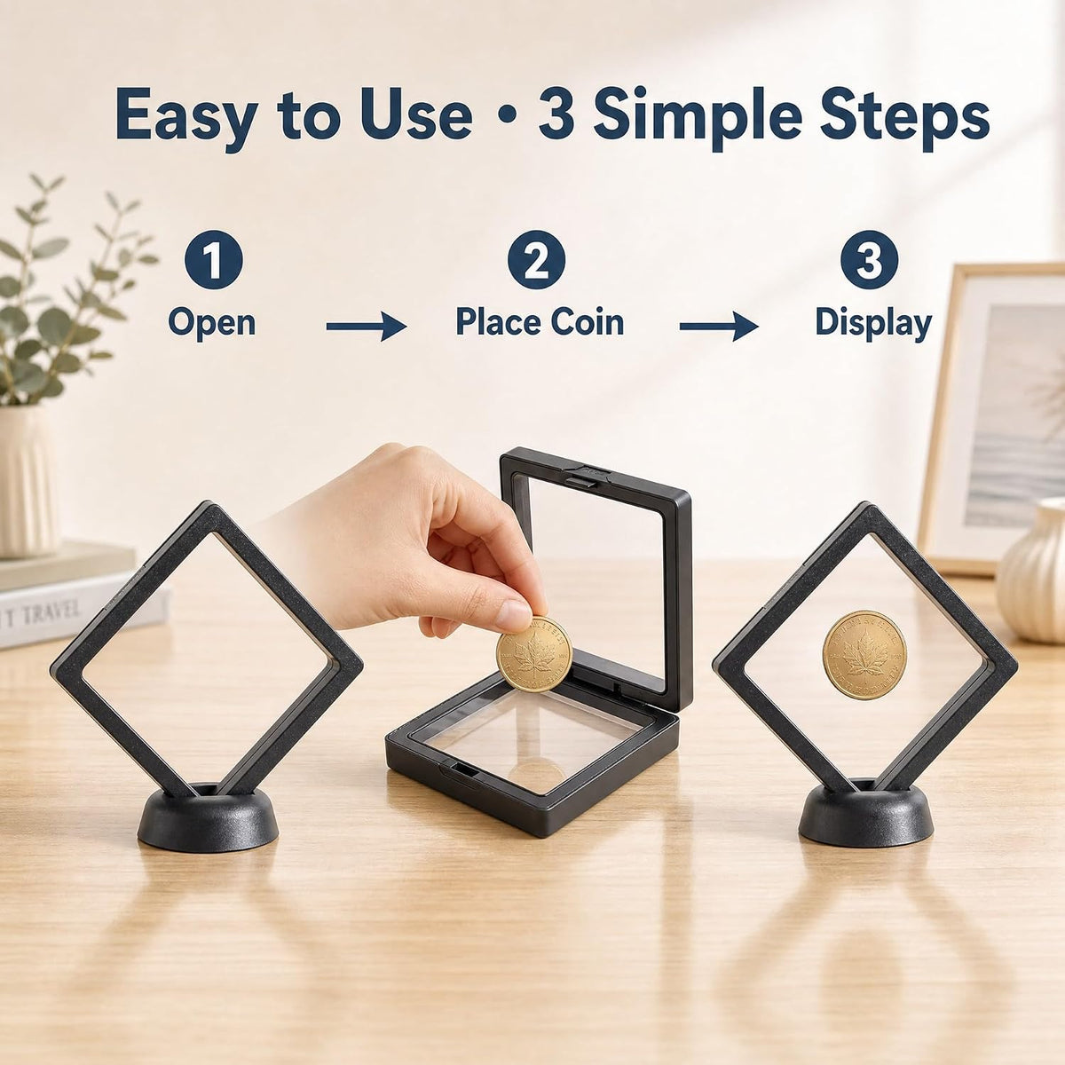 3D Black Floating Diagonal  Frame Display Case With Stand  -  LARGE