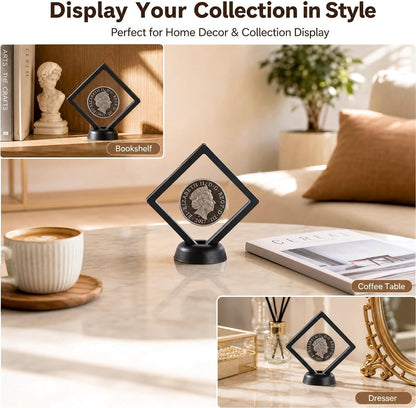 3D Black Floating Diagonal  Frame Display Case With Stand  -  LARGE