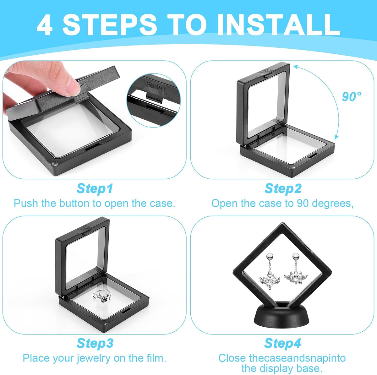 3D Black Floating Diagonal  Frame Display Case With Stand  -  SMALL