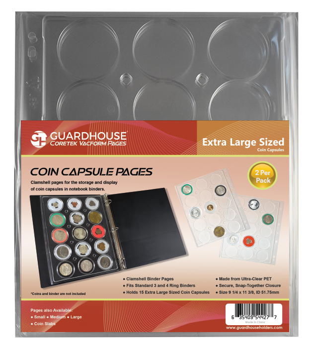 BCW 3" Binder INCLUDES -  6 Guardhouse Extra Large or Model I Coin Capsule Pages