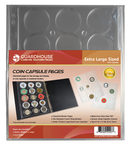 BCW 3" Binder INCLUDES -  6 Guardhouse Extra Large or Model I Coin Capsule Pages