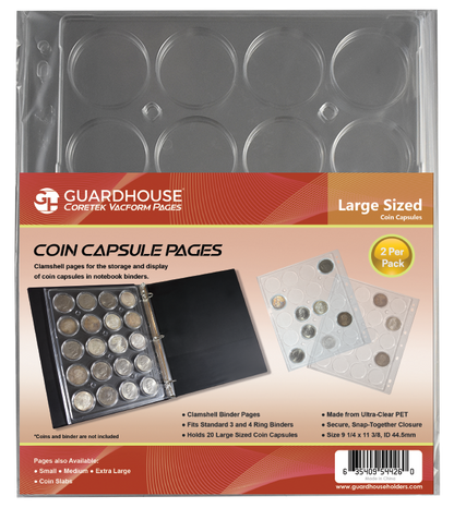 BCW 3" Binder INCLUDES - 6 Guardhouse Large or Model H Coin Capsule Pages